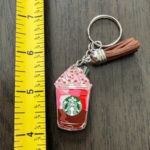 Starbucks inspired Chocolate Red & White Frappuccino Keychain with Brown Tassle